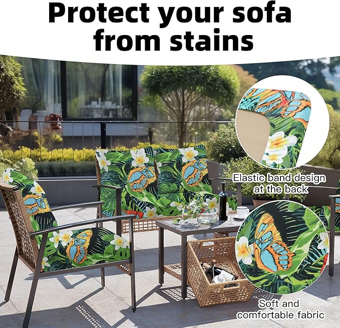 8Pcs Outdoor Cushion Covers, Patio Cushion Covers,Stretch Elastic Slipcovers, Replacement Washable & Reusable Furniture Protector for Patio Couch (Green and Lush,Cover Only)