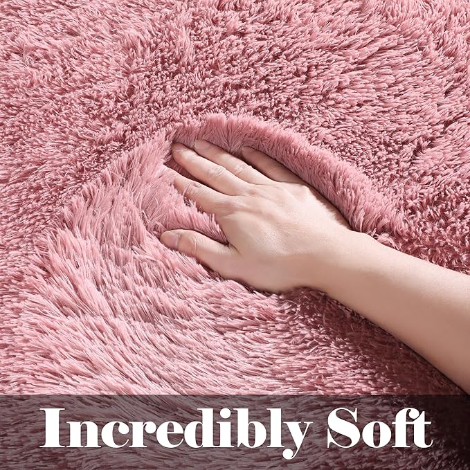 ONASAR Blush Rugs for Living Room Bedroom, Fluffy 5x8 Bedside Area Rug, Soft Plush Shaggy Indoor Floor Carpet for Nursery Kids Girls Boys Teen Dorm Home Office Decor Aesthetic