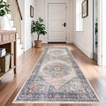 Washable Hallway 4x8 Runner Rug: Non-Slip Hallway Runner Rug Stain Resistant Durable Soft Kitchen Rugs Low Pile Thin Indoor Carpet for Living Room Bedroom Bathroom (Blue, 4X8)