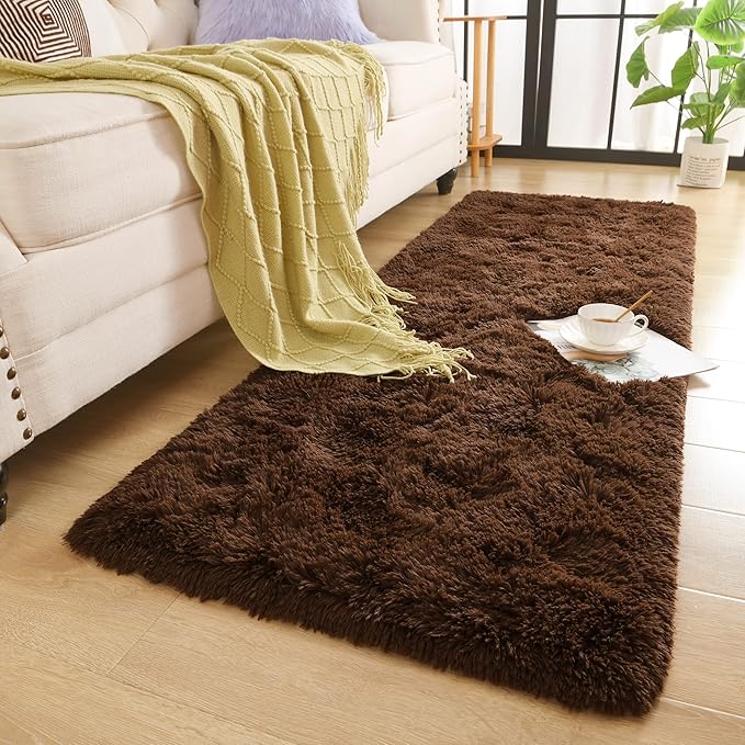 Chicrug Soft Runner Rug for Bedroom Living Room Plush Fluffy Rug 2x6 Feet, Shag Furry Runner Rug Carpet Non Shedding for Nursery Children Kids Girls Room Home Decorative, Brown