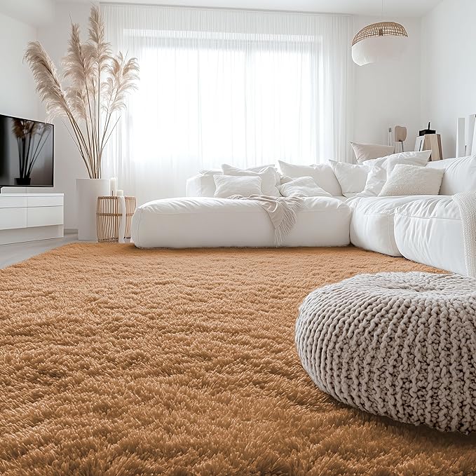 OLANLY 6x9 Machine Washable Large Area Rugs for Living Room, Bedroom, Soft Fluffy Shaggy Bedside Rug, Indoor Floor Carpet for Kids Girls and Boys, Dorms, Nursery, Home Decor Aesthetic, Khaki