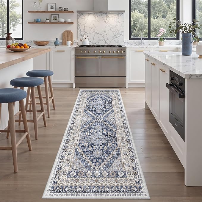 zesthome Runner Rug 2x5 - Stain Resistant Machine Washable Rug, Non Slip Vintage Hallway Runner Rugs, Low Pile Lightweight Runners for Kitchen, Entryway and Corridor