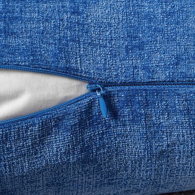MIULEE Pack of 2 Couch Throw Pillow Covers 12x20 Inch Soft Royal Blue Chenille Lumbar Pillow Covers for Sofa Living Room Solid Dyed Cases