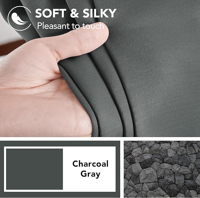 Deconovo Back Tab and Rod Pocket Short Blackout Curtains for Kitchen Window Room Darkening Drapes 42Wx54L Inch Dark Grey 2 Panels