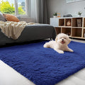 OLANLY 4x5 Machine Washable Accent Rug, Soft Fluffy Shaggy Area Rug for Bedroom, Living Room, Indoor Floor Carpet for Kids, Nursery, Home Decor, Navy Blue