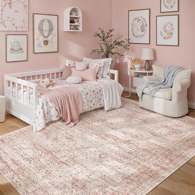 6x9 Area Rug for Living Room Washable Non-Slip Modern Rugs for Bedroom Dining Room Ultra-Thin Indoor Pink Rug