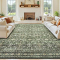 Lofus 10x14 Area Rug for Living Room,Green Washable Large Rugs with Non-Slip Backing,Soft Boho Carpets for Bedroom Dining Room Home Office Indoor Nursery