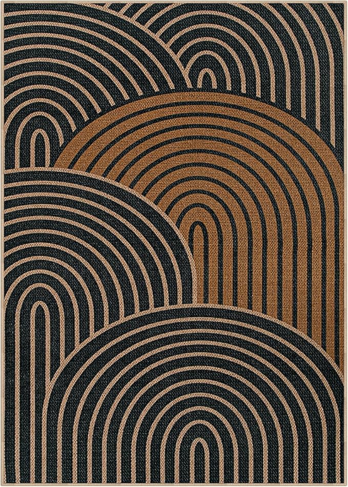 Lahome Enfys Modern Rainbow Easy Jute Carpet, Washable Rugs 5x7 for Living Room Black Farmhouse Dining Room Rug, Contemporary Natural Throw Mat Non Slip Floor Carpet for Office RV Patio