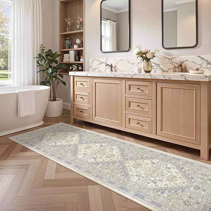 zesthome Washable Runner Rug 2.5x8 - Stain Resistant Entryway Rug,Ultra-Thin Kitchen Rugs, Anti Slip Backing Runner Rugs for Entrance Laundry Room Indoor Hallway (Beige,2.5'x8')