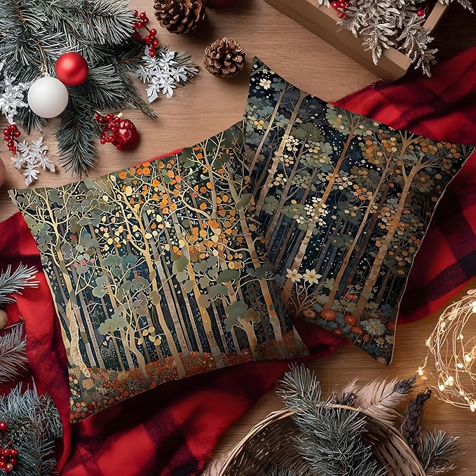 Rustic William Morris Inspired Autumn Forest Decor Throw Pillow Covers 18x18 Set of 4,Vintage Botanical Nature Decorative Throw Pillow Covers for Home Bedroom Living Room,Fall Home Room Decor