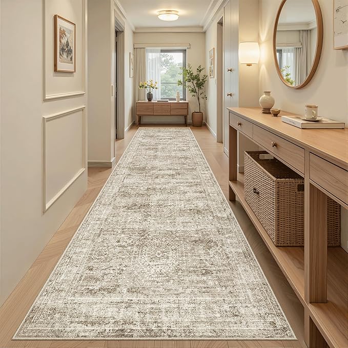 Runner Rug 3x10 Washable Non-Slip Hallway Runner Rugs for Kitchen Bathroom Laundry Room Brown Vintage Floor Carpet Runners for Hallways Entryway