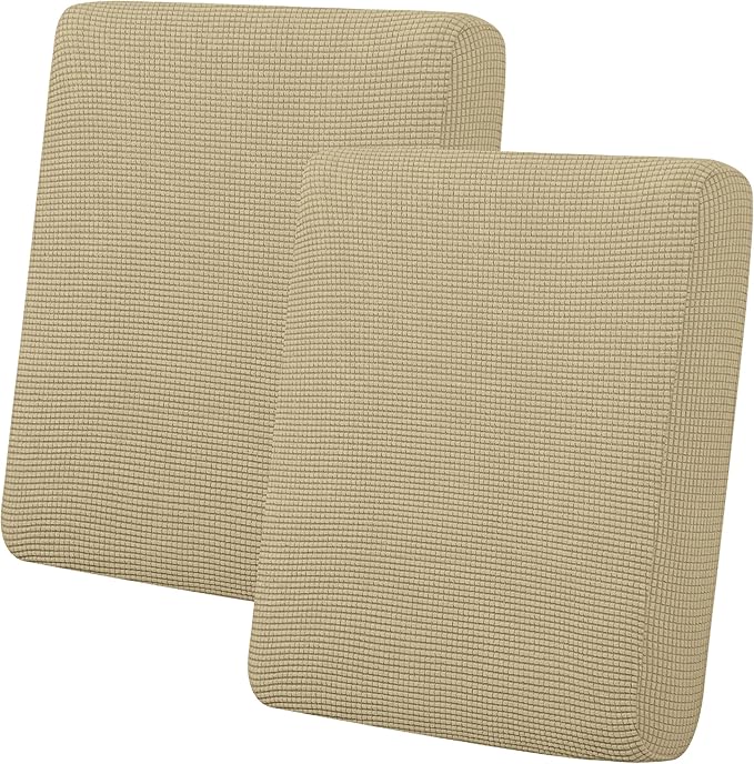 Easy-Going Stretch Individual Loveseat Couch Cushion Cover Sofa Cushion Furniture Protector Sofa slipcover Soft Flexibility with Elastic Bottom (2-Piece Loveseat Cushion Cover, Beige)