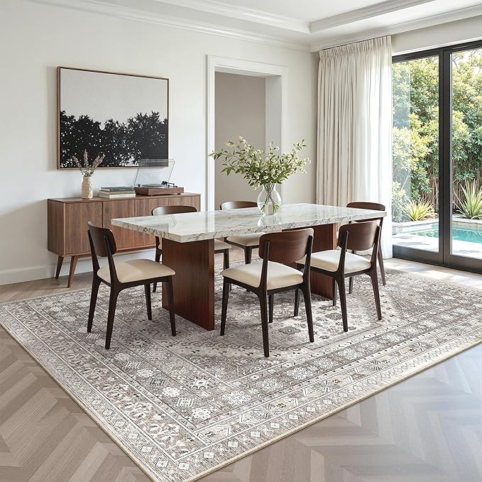 zesthome 6x9 Area Rug, Super Soft Washable Rugs for Living Room, Non-Slip Stain Resistant Vintage Rugs, Ultra-Thin Large Area Rugs (Brown/Beige,6'x9')