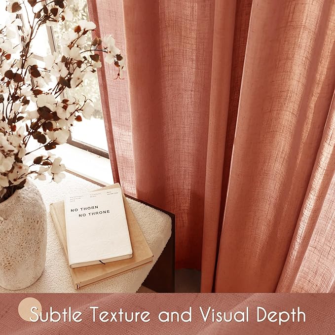 100 inch Linen Terracotta Curtains 2 Panels for Living Room Back Tab Light Filtering Semi Sheer Rust Colored Curtains 100 inches Long Soft Thick Cotton Cloth Textured Rustic Boho Farmhouse Room Decor