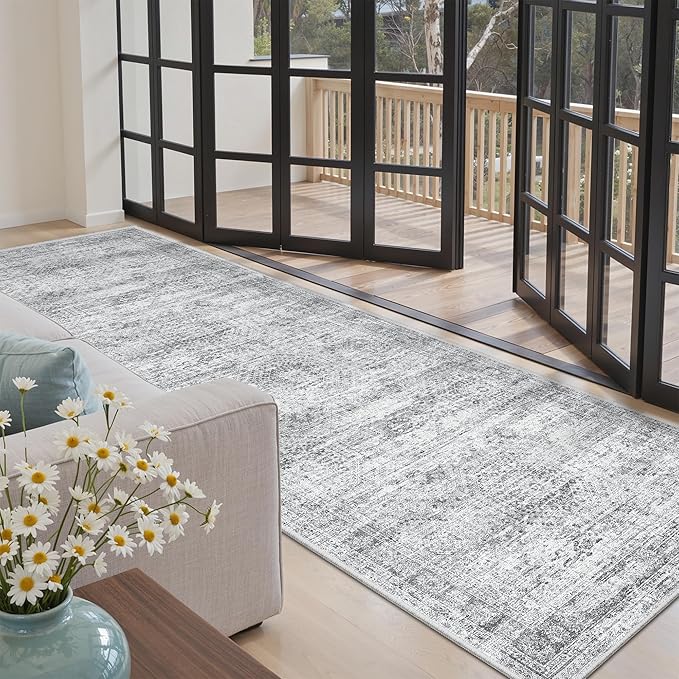 Runner Rug 3x8 Washable Non-Slip Hallway Runner Rugs for Kitchen Bathroom Laundry Room Grey Vintage Floor Carpet Runners for Hallways Entryway