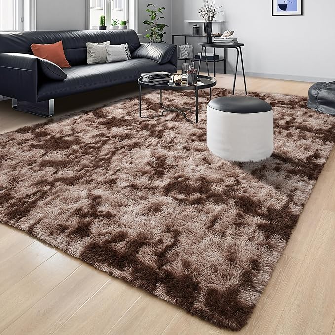 Tepook Soft Fluffy Rugs for Bedroom, 4x6 Area Rug for Living Room, Modern Shaggy Room Rug for Kids Boys Girls, Plush Throw Rugs Indoor Nursery Home Decor Rug with Non-Slip Bottom, Tie-Dyed Coffee