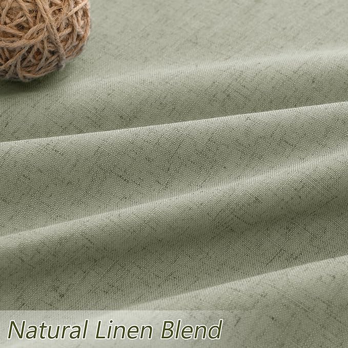 Sage Green 100% Blackout Linen Curtains 86 Inch Length 2 Panels Set for Living Room Bedroom Back Tab Thermal Insulated Black Out Drapes Room Darkening Window Curtains 86 Inches Long