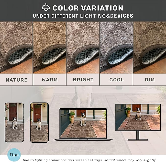 Hazo Haus Brown Rug for Living Room 10x14 - Extra Large Vintage Western Unique Neutral Taupe, Washable Low Pile Non-Slip Soft Thin Area Rug for Dining Under Table, Bedroom Under Bed, Home Office