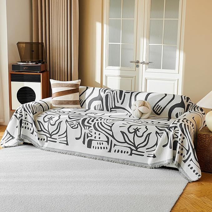 MYSKY HOME Couch Cover for Dogs, Washable Couch Covers, Sofa Covers for Sectional Sofa, Couch Cover 2 Cushion Sofa Dogs Furniture Protector, Chenille Sofa Covers for Pets, 71"x118", Abstract Dark Grey