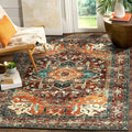 Yamaziot Area Rug 5x7, Non-Slip Washable Boho Vintage Living Room Bedroom Rug with Rubber Backing, Low Pile Faux Wool Soft Distressed Rug Floor Carpet for Living Room, Bedroom