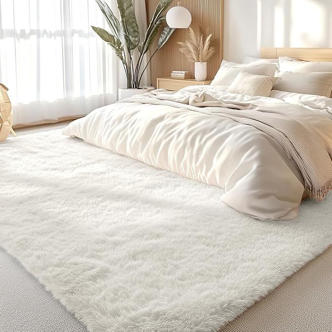 OLANLY 5x6 Area Rugs for Living Room Bedroom, Machine Washable Soft Fluffy Shaggy Bedside Rug, Indoor Floor Carpet for Kids Girls and Boys, Dorms, Nursery Rooms, Home Decor Aesthetic, Ivory