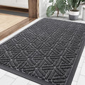Smiry Front Door Mat Outside Entrance, Heavy Duty Sturdy Natural Rubber Doormat, Trap Dirt and Moisture, Easy Clean Low Profile Mats for Indoor Outdoor Entry, Grid Geometric (35x23, Grey)