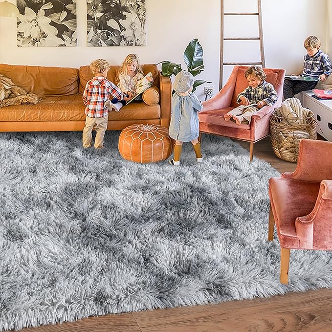 Rugs for Living Room 6x9, Soft Shaggy Modern Shag Area Rug for Bedroom, Upgrade Non-Slip Plush Fluffy Carpet for Kids Boys Girls Room Home Decor Aesthetic, Light Grey
