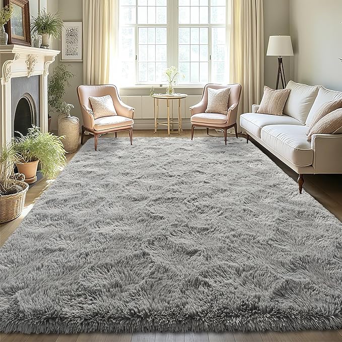 LOCHAS Ultra Soft Indoor Modern Area Rugs Fluffy Living Room Carpets for Children Bedroom Home Decor Nursery Rug 6x9 Feet, Gray