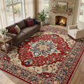 RELEANY Area Rugs 9'x12' Washable Non-Slip, Floral Vintage Distress Print Pattern Medallion Carpet for Living Room Bedroom Dining Room, Red Blue
