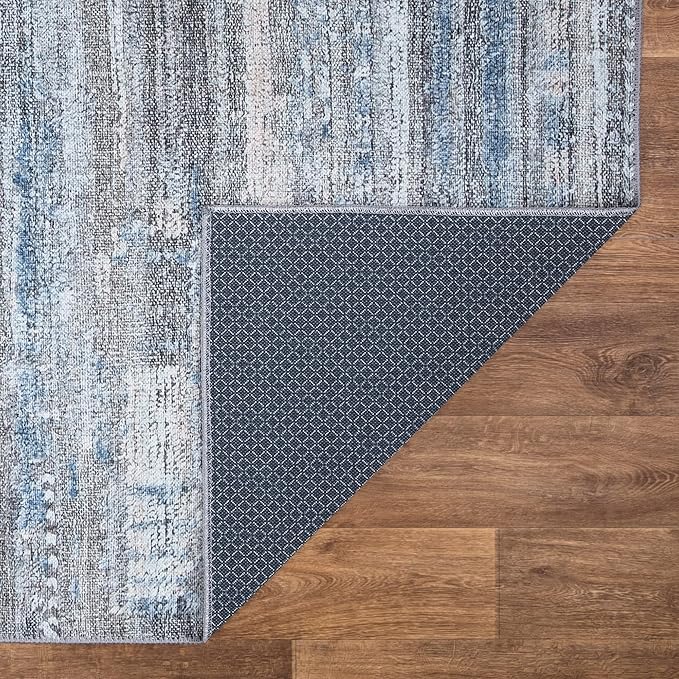 Area Rug 2x3 ft Gray Polyester Machine Washable Non-Slip