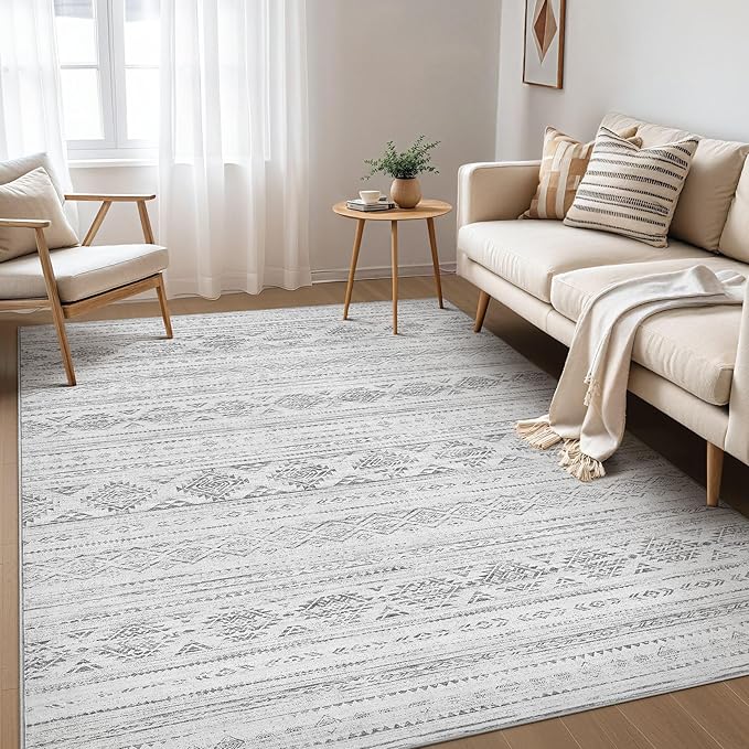 Nakagishi 5x7 Area Rugs Living Room: Washable Boho Large Neutral Soft Farmhouse Rug Stain Resistant Modern Indoor Floor Non-Slip Carpet for Bedroom Nursery Kids Office Dining Room Dorm - Dark Grey