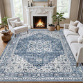 8x10 Area Rugs for Living Room: Washable Rug Soft Vintage Boho Medallion Carpet Indoor Floor Non-Slip Stain Resistant Large Carpets for Bedroom Dining Room Farmhouse Nursery Home Office Blue
