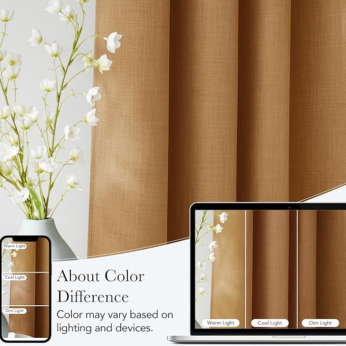 NICETOWN Faux Linen Gold Brown Blackout Curtains 84 inches Long for Living Room - Privacy Panels for Bedroom, Modern Farmhouse Style Easy Care Grommet Top, 2 Panels, W52 by L84