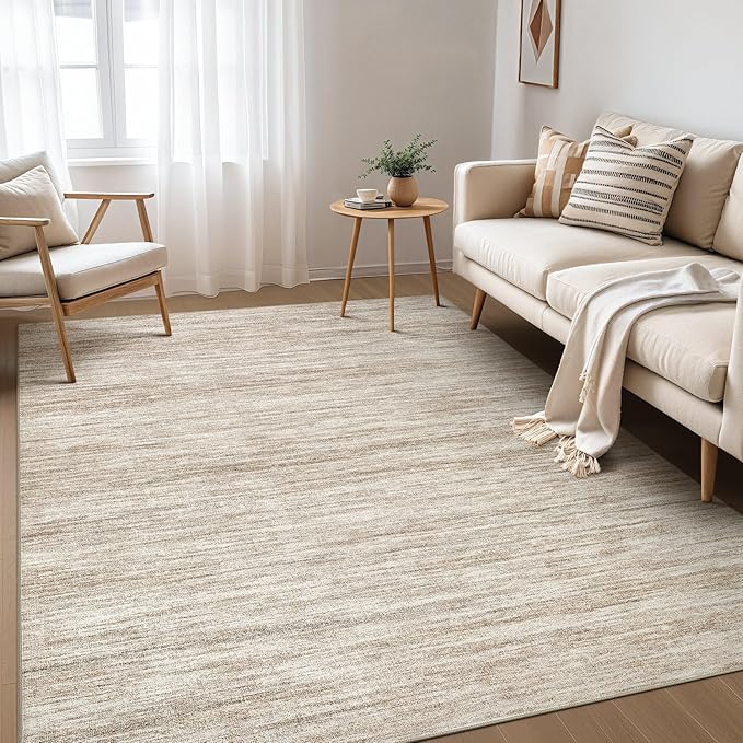 Nakagishi 5X7 Area Rugs Living Room: Washable Large Vintage Rug Neutral Non-Slip Soft Stain Resistant Indoor Carpet for Bedroom Nursery Dining Room Office Playroom - Brown-01