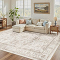 Madane Washable 6x9 Area Rugs for Living Room, Vintage Natural Rug with Non-Slip Backing, Soft Stain Resistant Throw Rugs Thin Carpet for Bedroom Dining Room Farmhouse (6 x 9, Brown/Ivory)