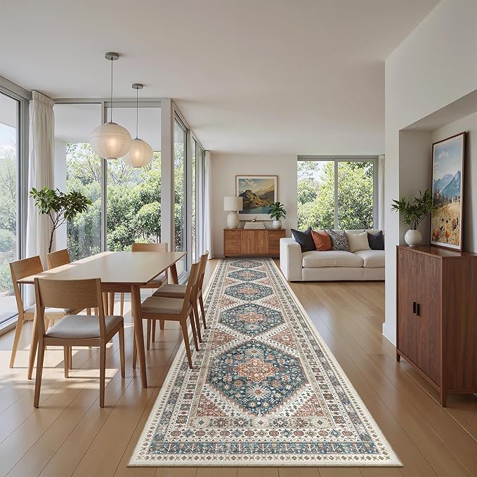Madane Hallway Runner Rug 2'6''x14' Kitchen Runner, Non Slip Vintage Runners for Hallways Washable Kitchen Rugs Soft Low Pile 2.5x14 ft Rug Runner for Laundry Room, Entryway and Bedroom, Navy Blue