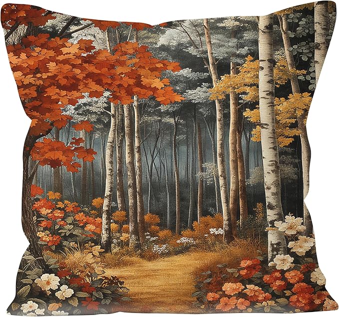 Rustic William Morris Inspired Autumn Forest Decor Throw Pillow Covers 18x18, Vintage Botanical Nature Decorative Throw Pillow Covers for Home Bedroom Living Room