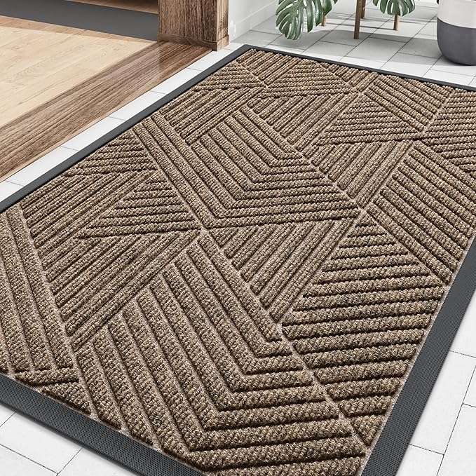 Smiry Front Door Mat Outside Entrance, Heavy Duty Sturdy Natural Rubber Doormat, Trap Dirt and Moisture, Easy Clean Low Profile Welcome Floor Mats for Indoor Outdoor Entry, 35X23 Inch, Taupe