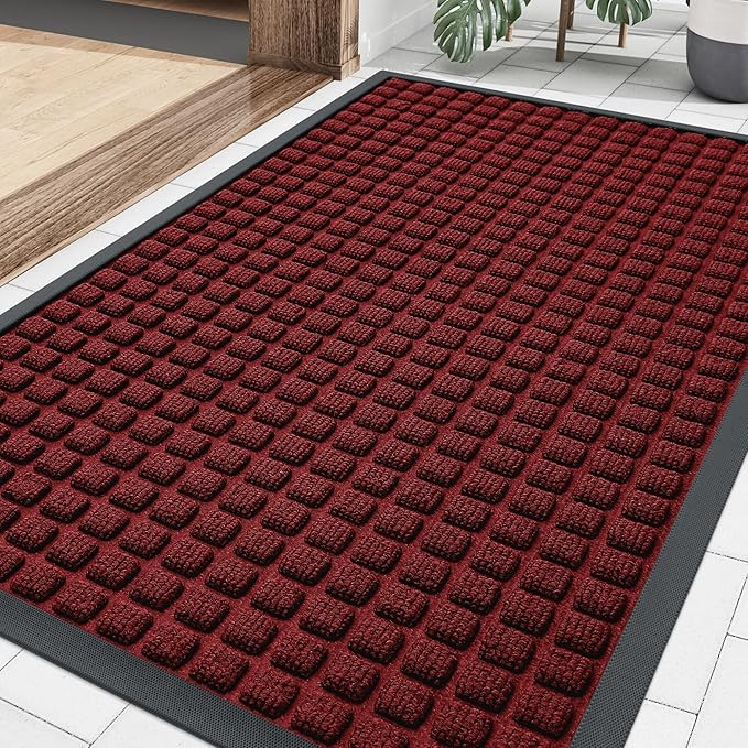 Smiry Front Door Mat Outside Entrance, Heavy Duty Natural Rubber Doormat, Non Slip, Trap Dirt and Moisture, Easy Clean, Low Profile Welcome Floor Mats for Indoor Outdoor Entry, 29.5x17 Inch, Red