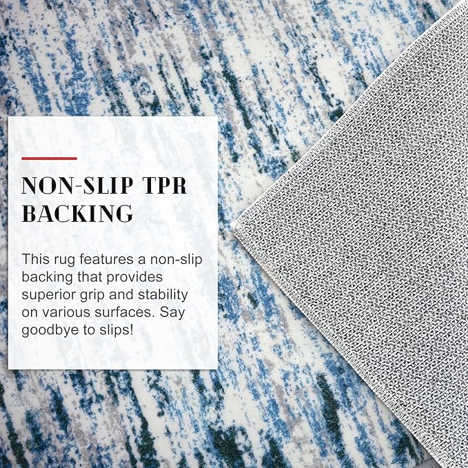 Lansny Modern Abstract Runner Rug 2.6x16, Grey Blue White Washable Long Kitchen Runner Non-Slip Soft Hallway Rug Runner Thin Print Faux Wool Carpet for Entryway Bedroom Laundry Room Indoor Home Decor