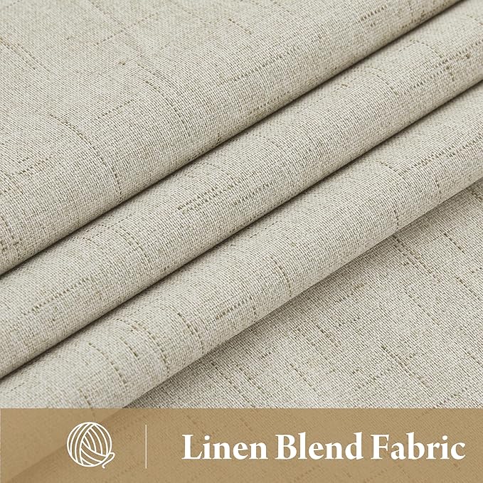 RYB HOME Beige Blackout Curtains 90 inches Long 2 Panels Set, Thermal Insulated Total Light Blocking Noise Reducing Neutral Linen Drapes for Living Room Nursery Office, 52" W x 90" L