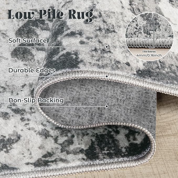 8x10 Area Rugs for Living Room, Washable Modern Abstract Large Area Rug Neutral Soft Non Slip Kids Rug Stain Resistant Indoor Carpet for Bedroom Nursery Dining Room Playroom(Black, 8'x10')