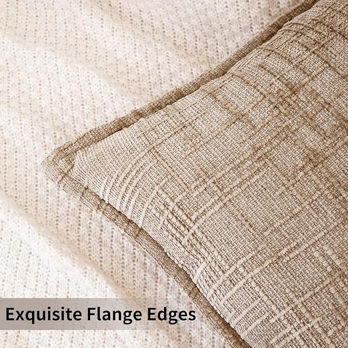 HPUK Fall Chenille Soft Throw Pillow Covers 18x18 Set of 2, Accent Cushion Covers for Living Room, Bedroom, Decorative Solid Color Pillow Covers for Couch, Sofa, Chair, Light Brown