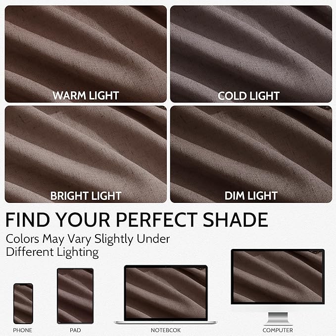 Cappuccino Curtains 108 Inches Long, Back Tab Linen Blend Light Filtering Semi Sheer Privacy Drapes for Living Room & Bedroom, 52x108 inch, 2 Panels