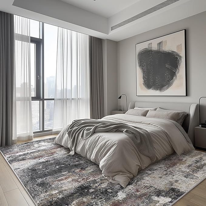 BEIMO Area Rugs 10x14 for Living Room Bedroom, Modern Abstract Machine Washable Large Dark Gray Rug, Soft Low Pile Floor Carpet with Non Slip Backing for Dining Room