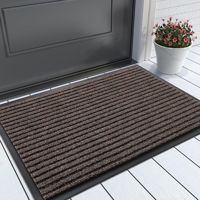 Yimobra Front Door Mat Outdoor Indoor Entrance, 100% Waterproof All-Season All Weather Doormat, Welcome Matt Outside Entry, Non Slip, Low Profile, Heavy Duty Patio Porch Floor Mat,29.5 x 17, Brown