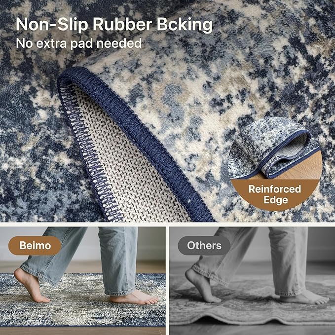 BEIMO Area Rugs 9x12 for Living Room Bedroom, Modern Abstract Machine Washable Rug, Large Soft Low Pile Floor Carpet with Non Slip Backing for Dining Room, Blue&Gray