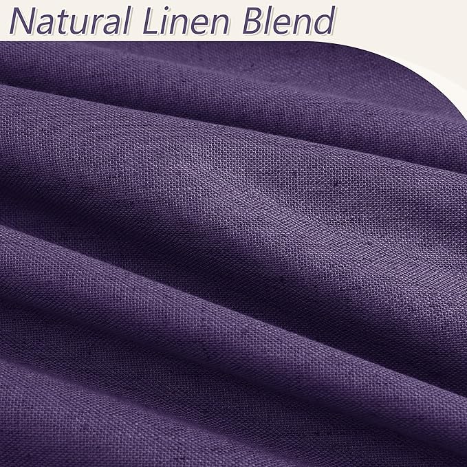 Guken 100% Blackout Curtains 90 Inch Length 2 Panels Set for Living Room Bedroom Back Tab Thermal Insulated Black Out Linen Drapes Room Darkening New Purple,52x90