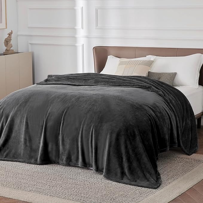 Bedsure GentleSoft Fleece Bed Blankets Large Size Charcoal - Soft Lightweight Fuzzy Cozy Luxury Oversized King Blanket Microfiber, Room Home Decor Gifts for Women and Men, 120x120 inches
