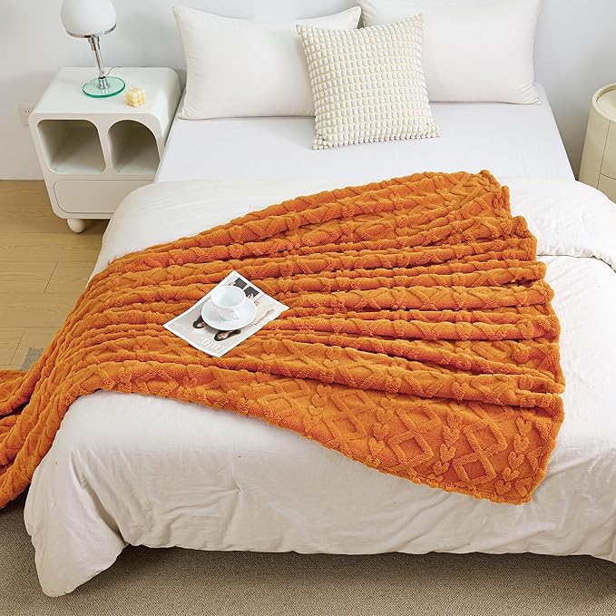 Aganear Blanket Queen Size - Cozy Boho Fall Decor Throw Blanket for Couch, Sofa, Bed, Office, Warm Decorative Present for Birthday, Christmas(90"x90", Burnt Orange)